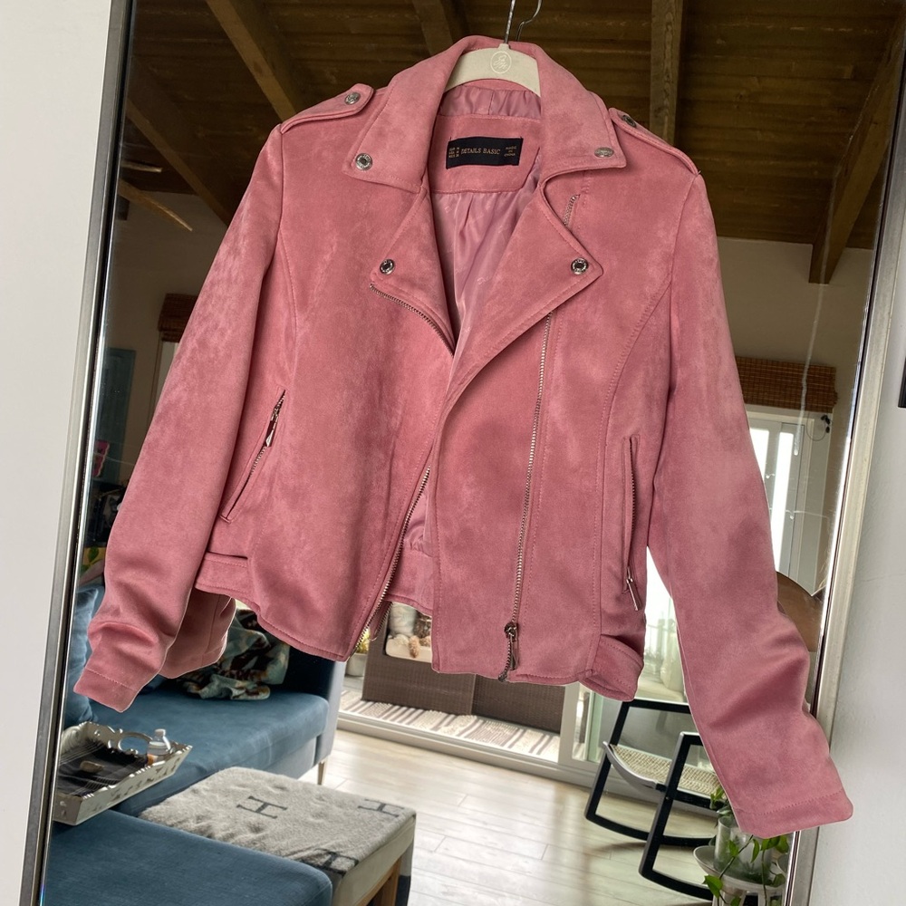 Faux Suede pink motto jacket. Used twice, excellent condition. - Picture 2 of 8